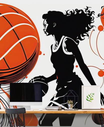 orange and black basketball wallpaper mural called Retro Basketball Player