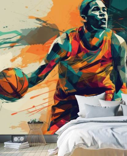 orange and blue basketball wall mural called Abstract Basketball Player for kids bedrooms and gyms orange and blue basketball wall mural called Abstract Basketball Player for kids bedrooms and gyms