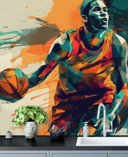 orange and blue basketball wall mural called Abstract Basketball Player for kids bedrooms and gyms orange and blue basketball wall mural called Abstract Basketball Player for kids bedrooms and gyms