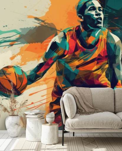 orange and blue basketball wall mural called Abstract Basketball Player for kids bedrooms and gyms orange and blue basketball wall mural called Abstract Basketball Player for kids bedrooms and gyms