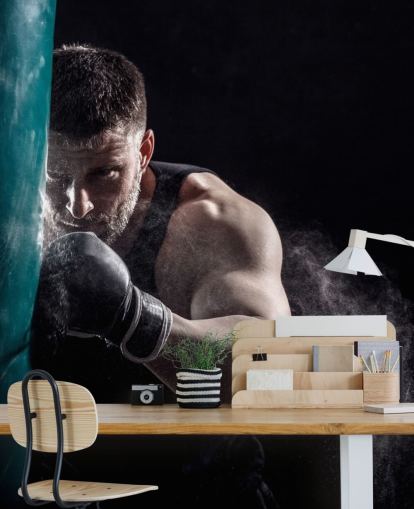 mural de parede de boxe escuro chamado Punching Bag para ginásios de boxe e quartos de adolescentes