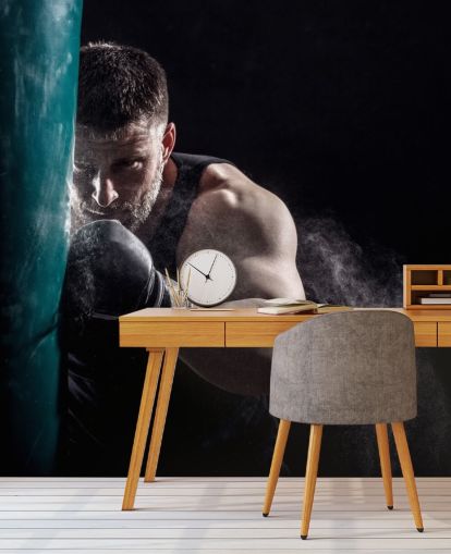 dark boxing wall mural called Punching Bag for boxing gyms and teen bedrooms