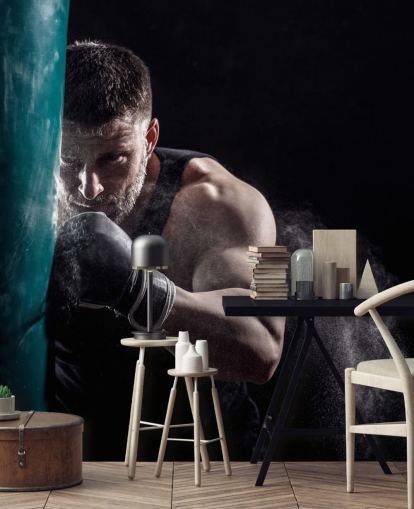 dark boxing wall mural called Punching Bag for boxing gyms and teen bedrooms