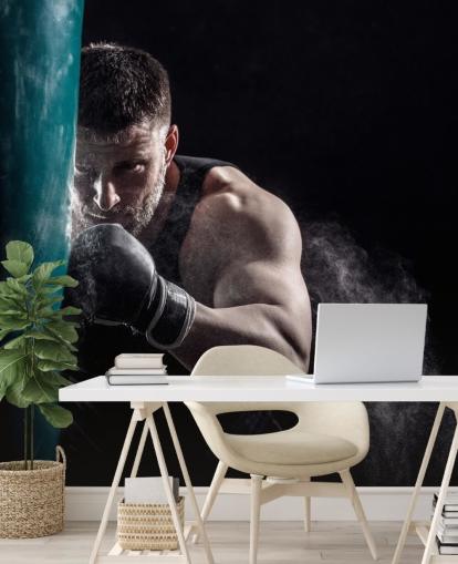 dark boxing wall mural called Punching Bag for boxing gyms and teen bedrooms