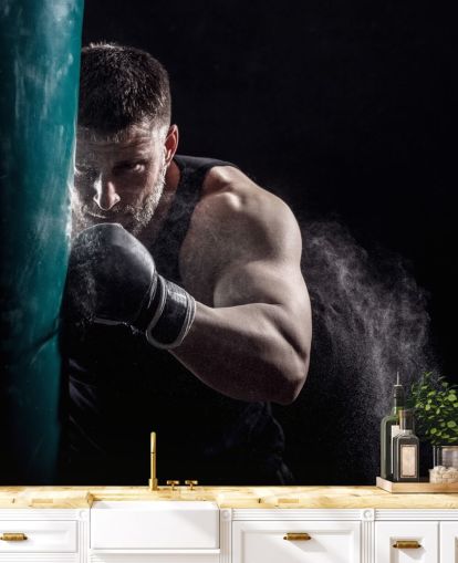 mural de pared de boxeo oscuro llamado Punching Bag para gimnasios de boxeo y dormitorios de adolescentes