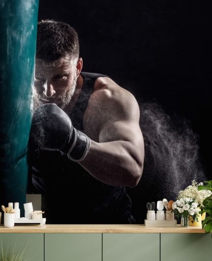 dark boxing wall mural called Punching Bag for boxing gyms and teen bedrooms