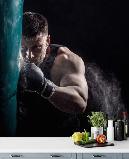 murale di boxe scuro chiamato Punching Bag per palestre di boxe e camere da letto per adolescenti