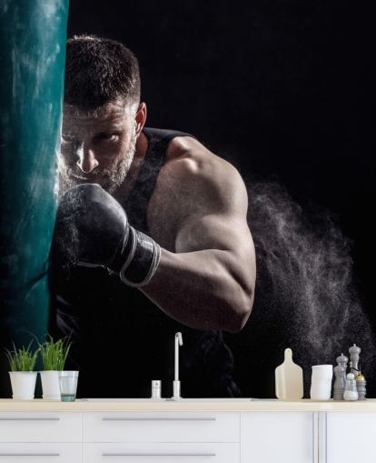 mural de pared de boxeo oscuro llamado Punching Bag para gimnasios de boxeo y dormitorios de adolescentes