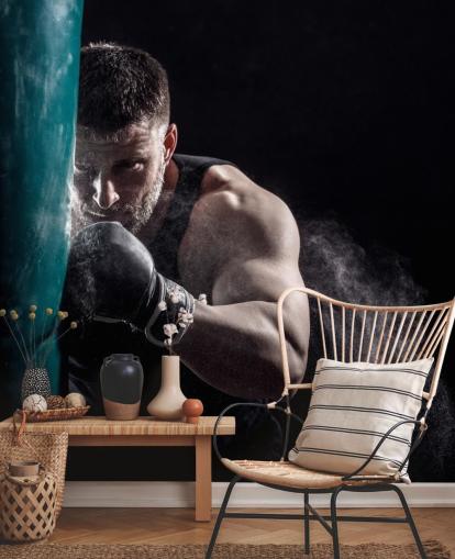 dark boxing wall mural called Punching Bag for boxing gyms and teen bedrooms