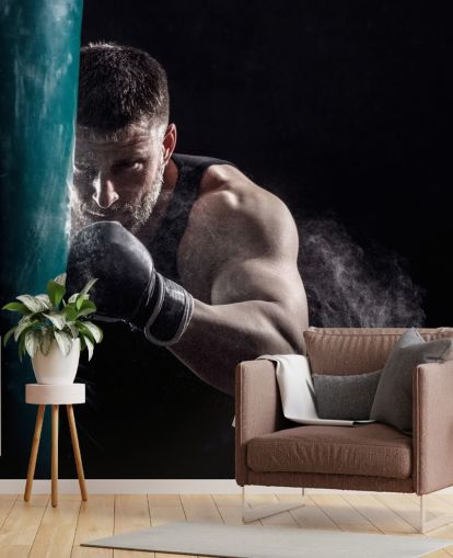mural de pared de boxeo oscuro llamado Punching Bag para gimnasios de boxeo y dormitorios de adolescentes