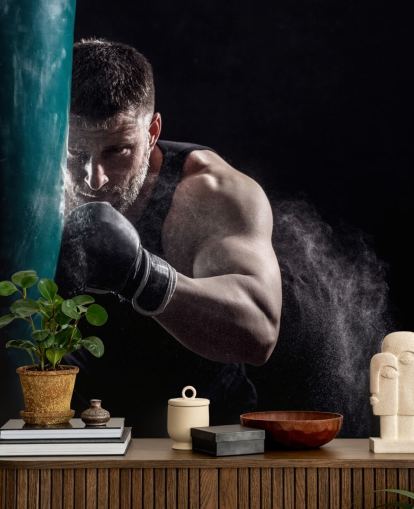 dark boxing wall mural called Punching Bag for boxing gyms and teen bedrooms