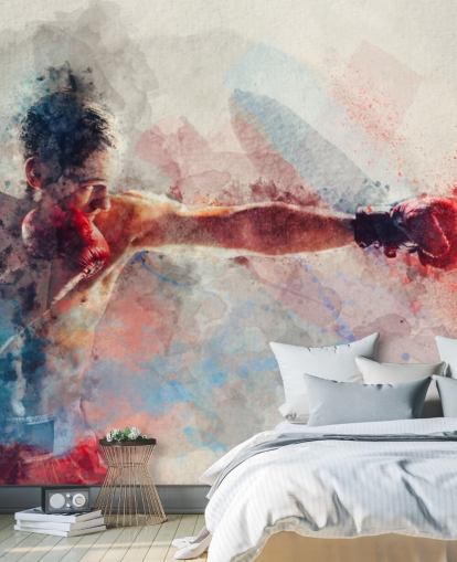 mural de pared de boxeo en acuarela llamado Jab para gimnasios de boxeo y dormitorios para adolescentes