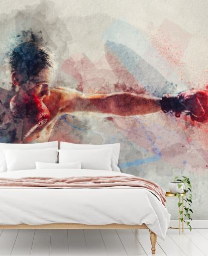 mural de pared de boxeo en acuarela llamado Jab para gimnasios de boxeo y dormitorios para adolescentes