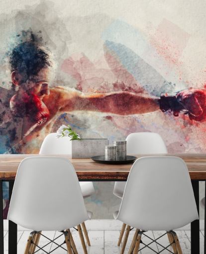 watercolor boxing wall mural called Jab for boxing gyms and teen bedrooms