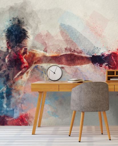 watercolour boxing wall mural called Jab for boxing gyms and teen bedrooms
