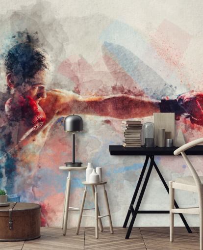 watercolour boxing wall mural called Jab for boxing gyms and teen bedrooms watercolour boxing wall mural called Jab for boxing gyms and teen bedrooms