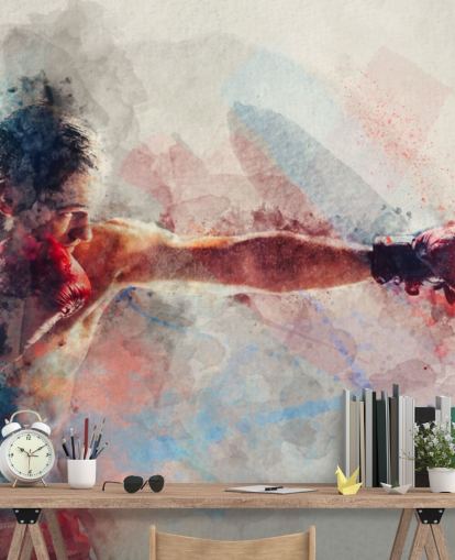 mural de pared de boxeo en acuarela llamado Jab para gimnasios de boxeo y dormitorios para adolescentes
