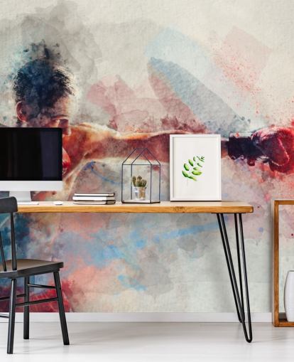 watercolour boxing wall mural called Jab for boxing gyms and teen bedrooms