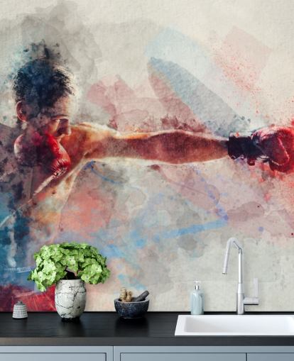 mural de pared de boxeo en acuarela llamado Jab para gimnasios de boxeo y dormitorios para adolescentes