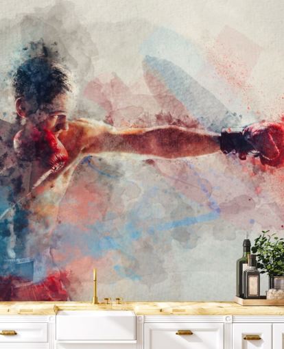 watercolour boxing wall mural called Jab for boxing gyms and teen bedrooms