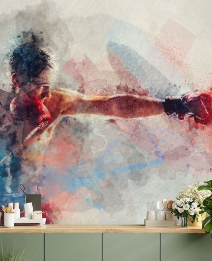 watercolour boxing wall mural called Jab for boxing gyms and teen bedrooms