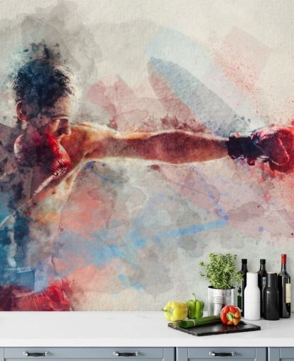watercolour boxing wall mural called Jab for boxing gyms and teen bedrooms