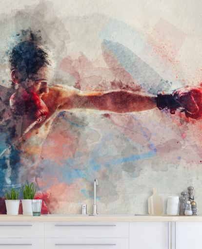 watercolour boxing wall mural called Jab for boxing gyms and teen bedrooms