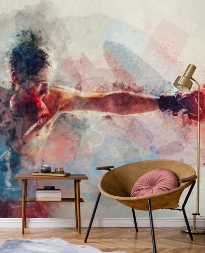 watercolour boxing wall mural called Jab for boxing gyms and teen bedrooms