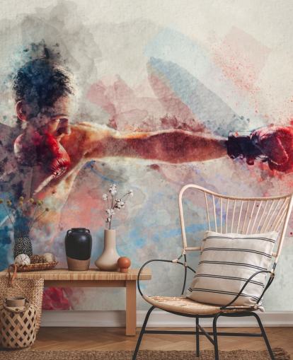 watercolour boxing wall mural called Jab for boxing gyms and teen bedrooms