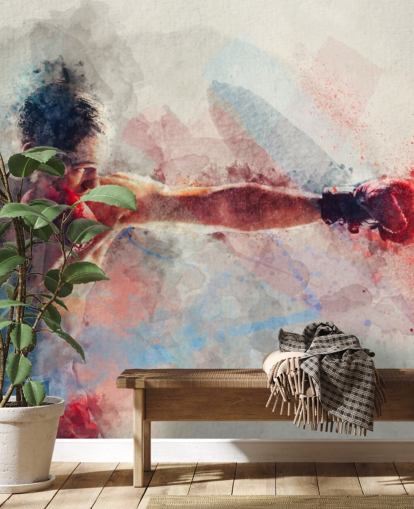 watercolour boxing wall mural called Jab for boxing gyms and teen bedrooms watercolour boxing wall mural called Jab for boxing gyms and teen bedrooms