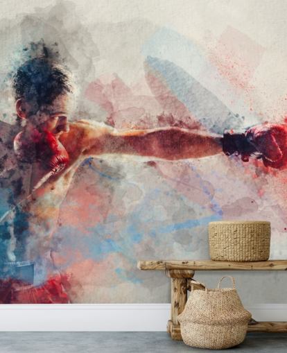 watercolour boxing wall mural called Jab for boxing gyms and teen bedrooms