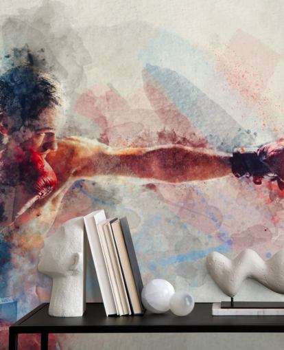 watercolour boxing wall mural called Jab for boxing gyms and teen bedrooms