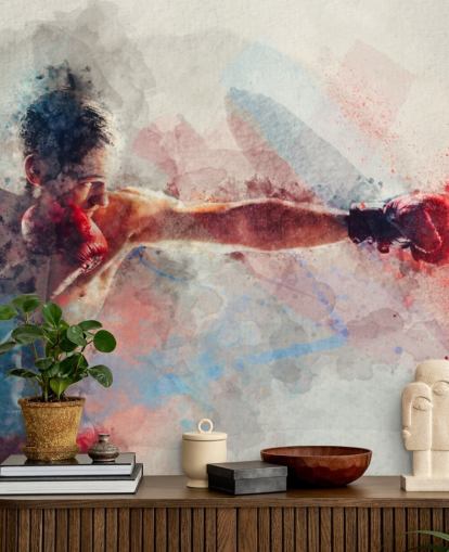 watercolour boxing wall mural called Jab for boxing gyms and teen bedrooms