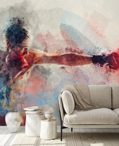 watercolor boxing wall mural called Jab for boxing gyms and teen bedrooms
