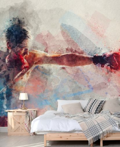 watercolor boxing wall mural called Jab for boxing gyms and teen bedrooms