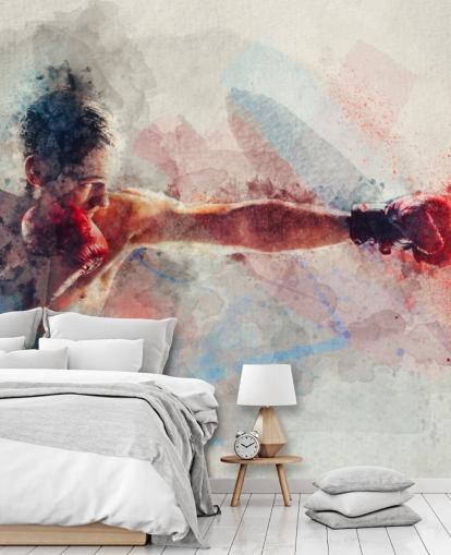 mural de parede de boxe em aquarela chamado Jab para ginásios de boxe e quartos de adolescentes