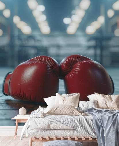 mural de pared de boxeo rojo y gris llamado Boxing Gym para gimnasios y dormitorios de adolescentes