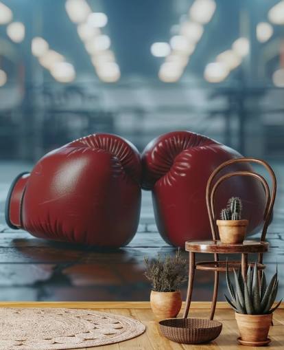 mural de parede de boxe vermelho e cinza chamado Boxing Gym para academias e quartos de adolescentes