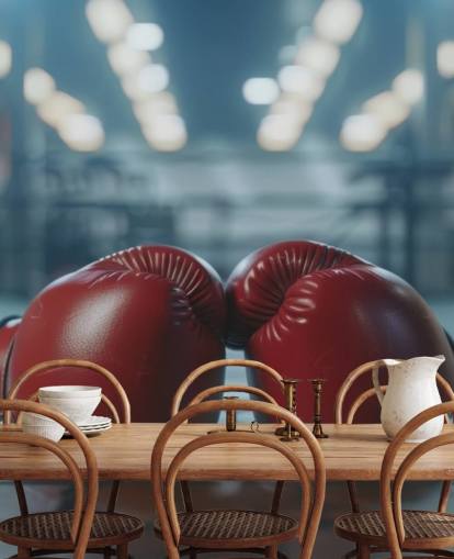 mural de pared de boxeo rojo y gris llamado Boxing Gym para gimnasios y dormitorios de adolescentes