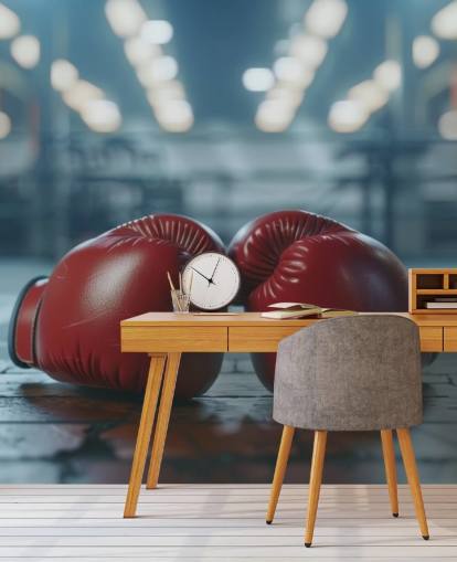 red and grey boxing wall mural called Boxing Gym for gyms and teen bedrooms