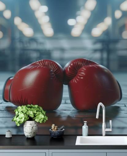 mural de pared de boxeo rojo y gris llamado Boxing Gym para gimnasios y dormitorios de adolescentes