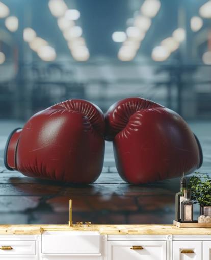 red and grey boxing wall mural called Boxing Gym for gyms and teen bedrooms