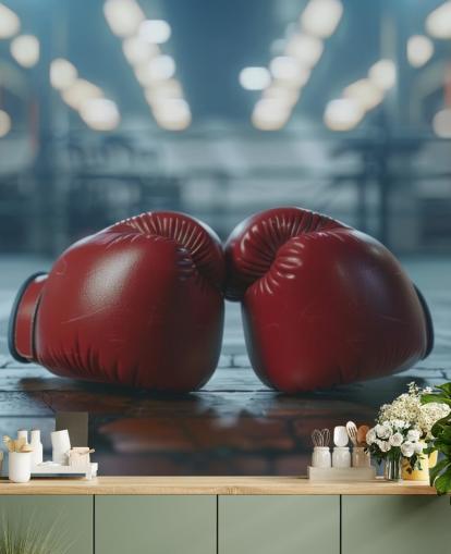 red and grey boxing wall mural called Boxing Gym for gyms and teen bedrooms