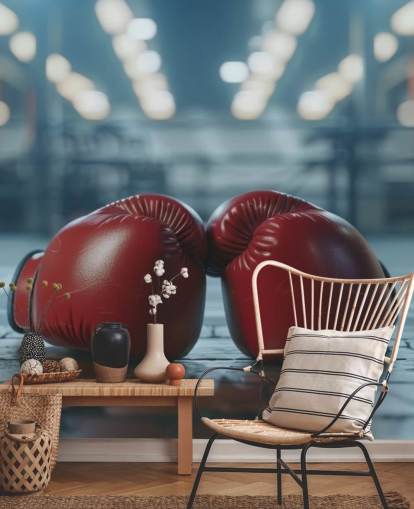 red and grey boxing wall mural called Boxing Gym for gyms and teen bedrooms