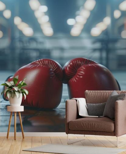 red and grey boxing wall mural called Boxing Gym for gyms and teen bedrooms