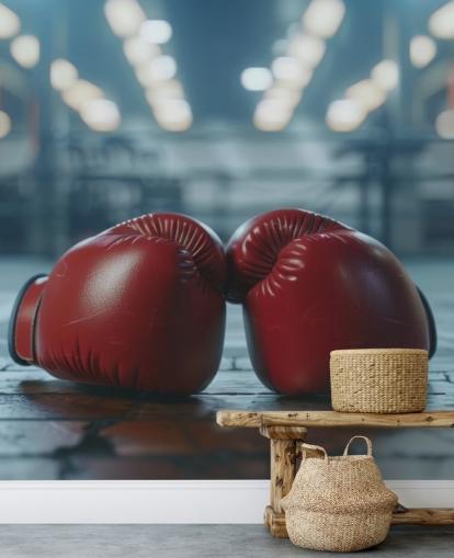 red and grey boxing wall mural called Boxing Gym for gyms and teen bedrooms