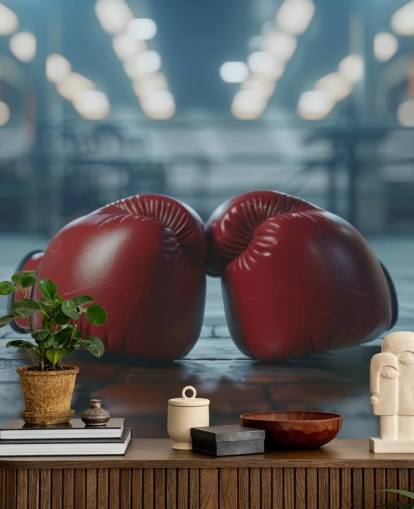 red and grey boxing wall mural called Boxing Gym for gyms and teen bedrooms
