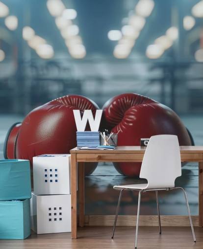 red and grey boxing wall mural called Boxing Gym for gyms and teen bedrooms