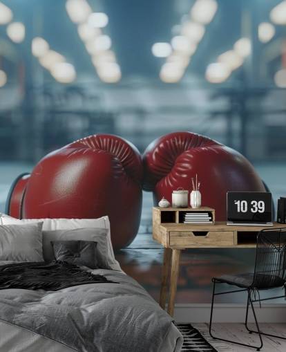 röd och grå boxningsväggmålning som heter Boxing Gym för gym och tonårssovrum