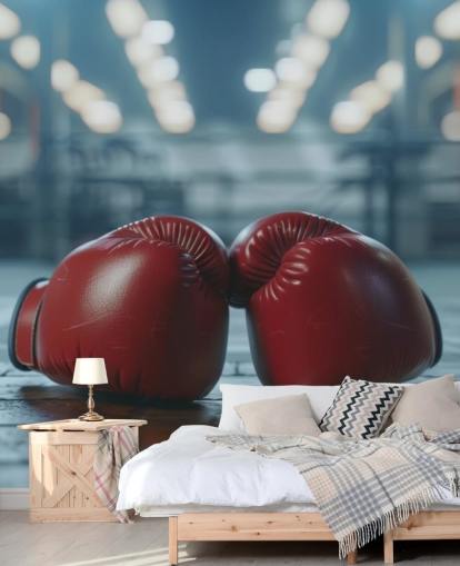 red and grey boxing wall mural called Boxing Gym for gyms and teen bedrooms